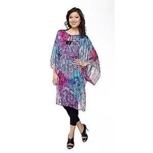 DASH, KDash Tie Dye Caftan Cover Up Sheer Lightweight Resort Pool Beach Bohemian